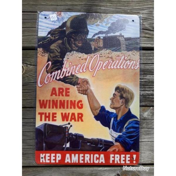 PLAQUE METAL PROPAGANDE U.S. WWII "COMBINED OPERATIONS ARE WINNING THE WAR"