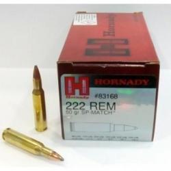 LOT DE 500 MUNITIONS HORNADY   CAL 222REM 50GR  SP MACH