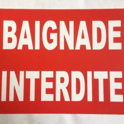 Panneau "BAIGNADE INTERDITE" format 200 x 300 mm fond ROUGE