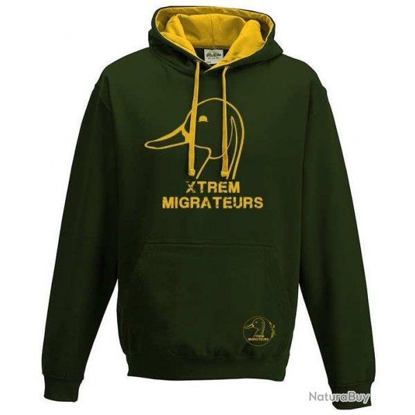 Sweat capuche bicolore vert jaune XTREM MIGRATEURS
