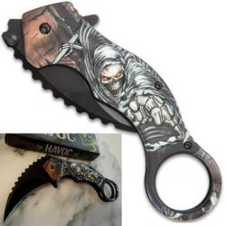 Couteau Pliant Karambit décoré Skull 3D  Lame de 8 cm