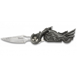 Couteau Plian décoré Moto dragon  lame de 8.5 cm avec lampe