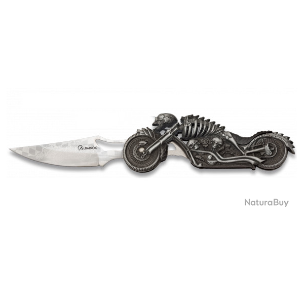 Couteau Pliant Moto squelette  lame de 8.5 cm avec lampe