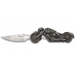 Couteau Pliant décoré Moto squelette  lame de 8.5 cm avec lampe