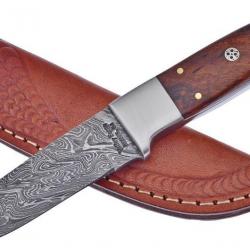 Couteau de Chasse Damas Frost Cutlery Hunter Rosewood Lame 256 Couches Etui Cuir FVFD57RW