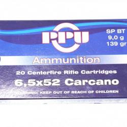 Boite de 20  munitions 6.5x52 carcano ogive sp bt 139Gr
