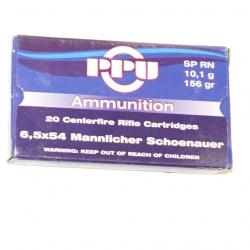 Boite de 20  munitions 6.5x54 Manlicher Schoenauer mauser SP/RN 156 gr