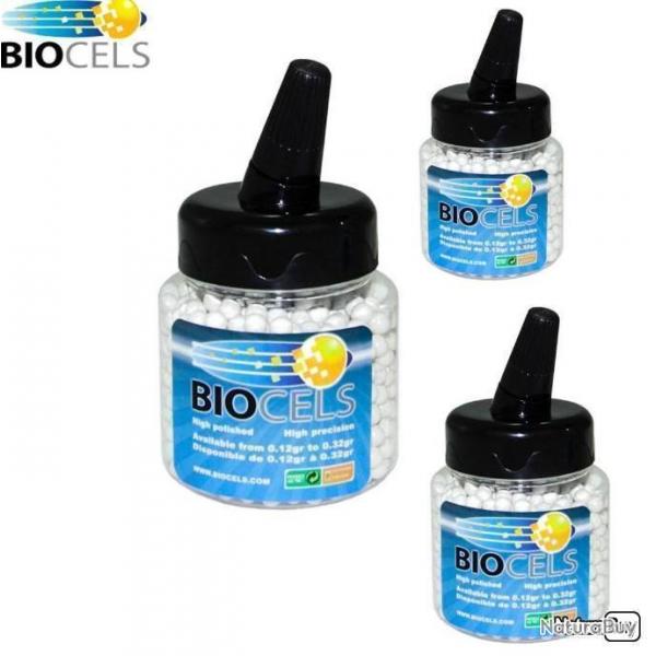 Billes airsoft 6 mm 0.15 g biodgradables Biocels - Verseur de 1000 billes 3 pices