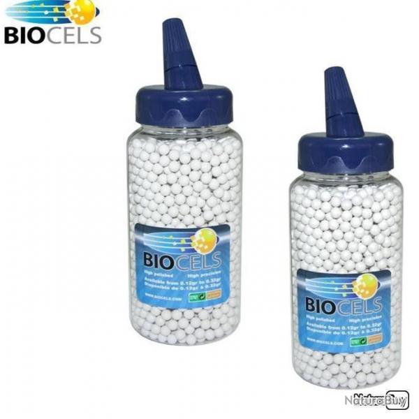 Billes airsoft 6 mm 0.15 g biodgradables Biocels - Verseur de 2000 billes - Lot de 2 pices