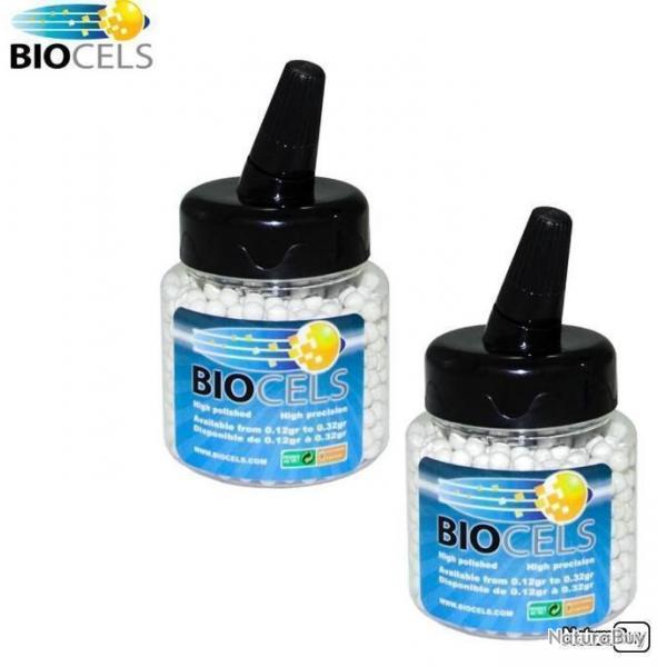Billes airsoft 6 mm 0.23 g biodgradables Biocels - Verseur de 1000 billes - Lot de 2 pices