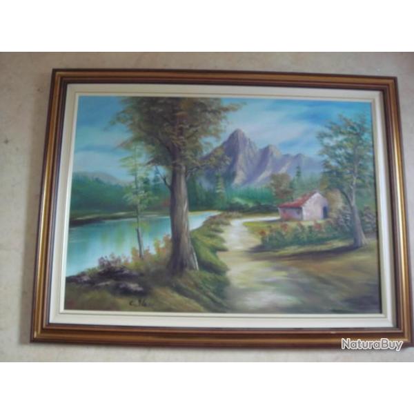 ancien tableau huile sur toile sign 83 cm x 64 cm