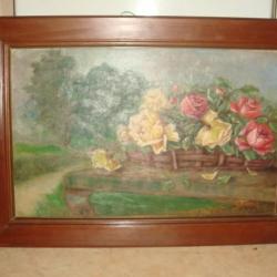 ancien tableau peinture a huile signé stadlez sur bois 71 cm x 49 cm