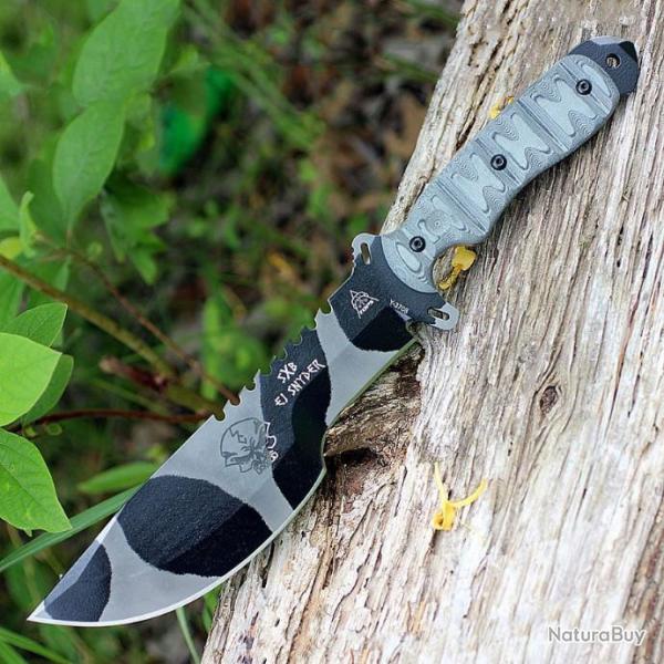 Couteau TOPS Skullcrusher's Xtreme Camo Lame Acier Carbone 1095 Manche Micarta Etui Nylon TPSXB10C