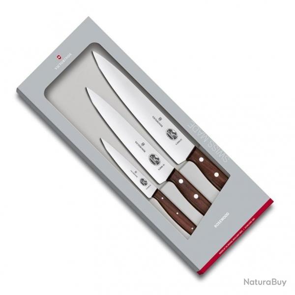 Coffret 3 couteaux cuisine "Wood" [Victorinox]