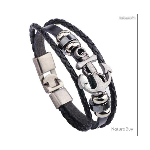 Ancre de marine Bracelet mtal et cuir Biker , Jeep willys , HARLEY DAVIDSON ...