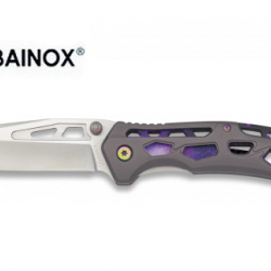 Couteau Pliant design taupe et violet Lame de 9.2 cm