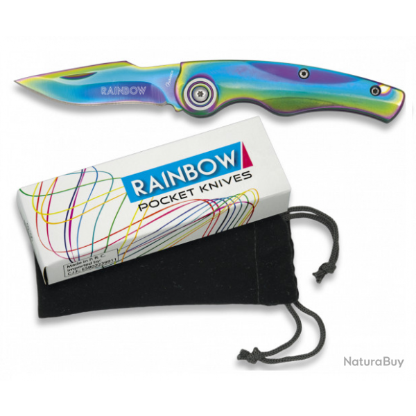 Couteau pliant de poche  lame  de 6.4 cm   RAINBOW  couleur Arc en Ciel  offrir