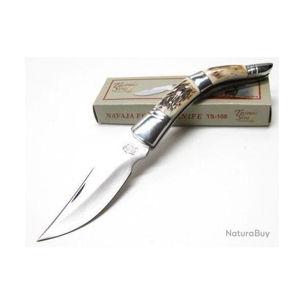 Couteau Navaja Lame Acier Inox Manche Os Cerf Frost Cutlery FTS108