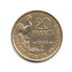 Pièce de Monnaie France  20 francs G. Guiraud 1951 Beaumont Le Roger