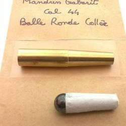 1 Mandrin Laiton Massif Gabarit cartouche papier Cal.44   balle ronde collée + 1 mini entonnoir