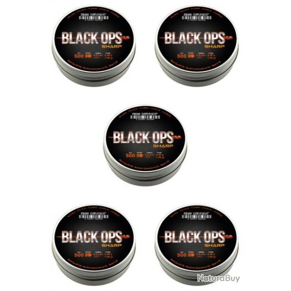 Lot de 5 Botes de 500 plombs Black Ops Sharp  tte pointue cal. 4.5 mm