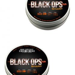 Lot de 2 Boites de 500 plombs Black Ops Sharp à tête pointue cal. 4.5 mm