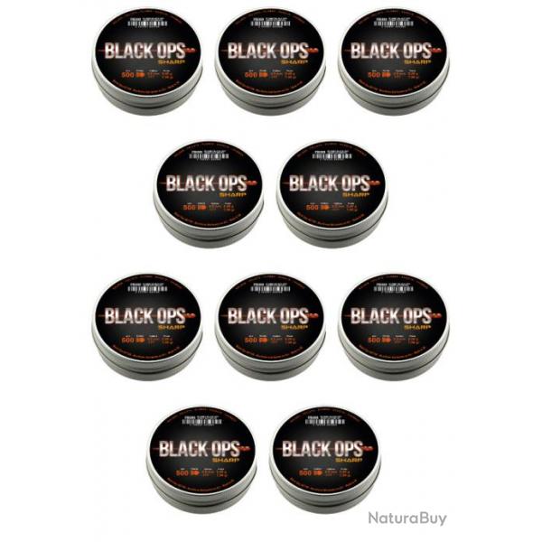 Lot de 10 Boites de 500 plombs Black Ops Sharp  tte pointue cal. 4.5 mm