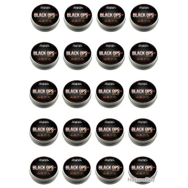 Lot de 20 Boites de 500 plombs Black Ops Sharp  tte pointue cal. 4.5 mm