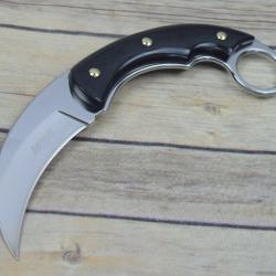 Couteau Karambit Mtech Lame Acier 3Cr13 Manche Black Pakkawood Etui Nylon MT2084MR