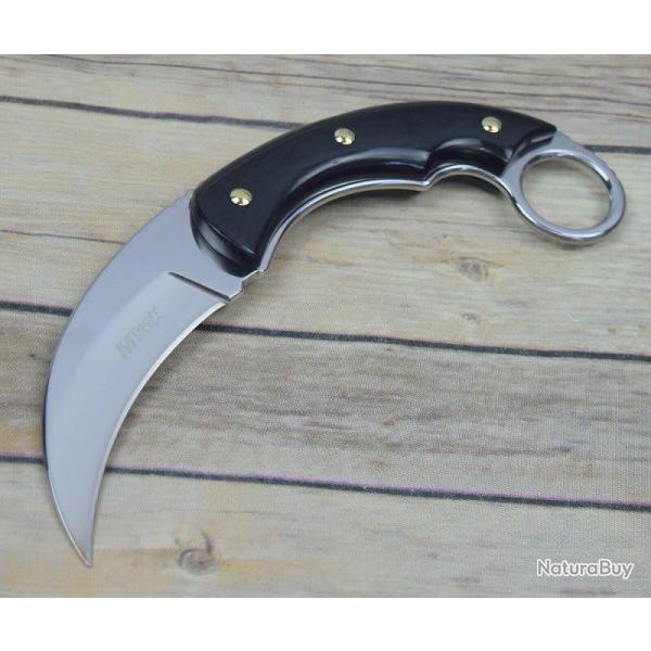 Couteau Karambit Mtech Lame Acier 3Cr13 Manche Black Pakkawood Etui Nylon MT2084MR
