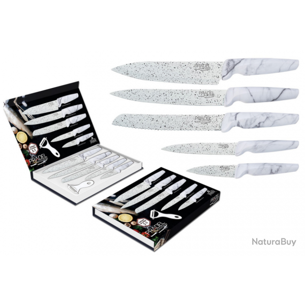 Coffret de 5 Couteaux PRADEL EVOLUTION Lames Acier Revetement faon Pierre Blanche