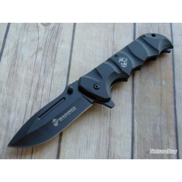 Couteau USMC Marines Tactical Lame Acier 3Cr13 Manche Aluminium Linerlock Clip USMA1059BK