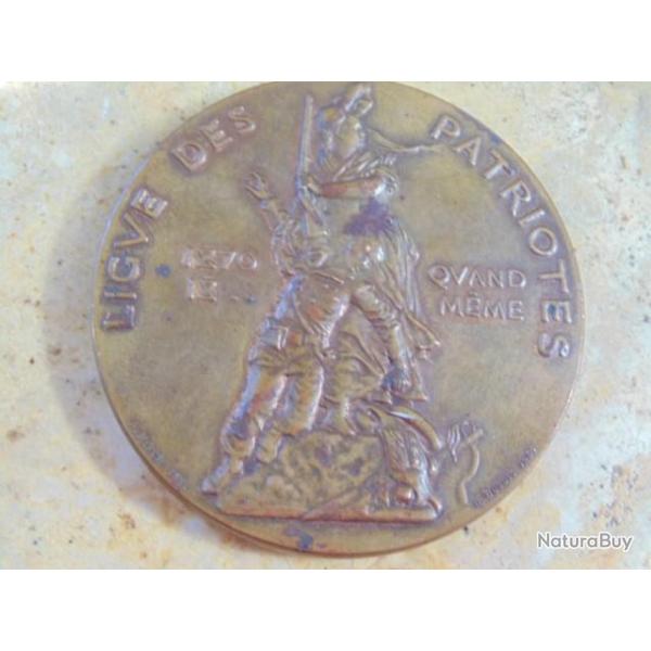 ligue patriotes bronze 5.8cm  qui vive France commmo  guerre 1870 dat 1882 pais 0.5 cm politique