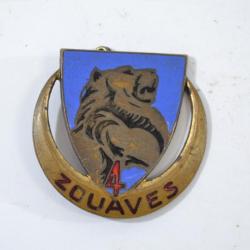 Insigne 4 régiment de Zouaves 4e RZ Embouti, émaillé, 1 boléro, Arthus Bertrand (marquage en marge)