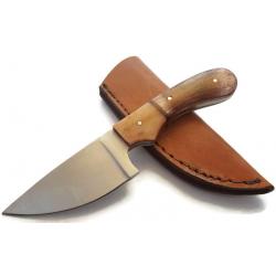 LOT DE 3 Couteau de Chasse Skinner Couteau pour Dépecer Manche Os Lame Acier Inox Etui Cuir PA3401