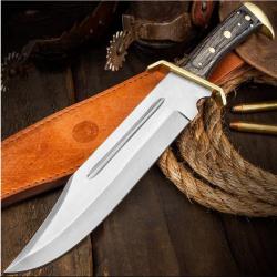 Couteau Bowie Frost Cutlery Sunrise Bowie Lame Acier Carbone/Inox Manche Bois Etui Cuir FHK00216