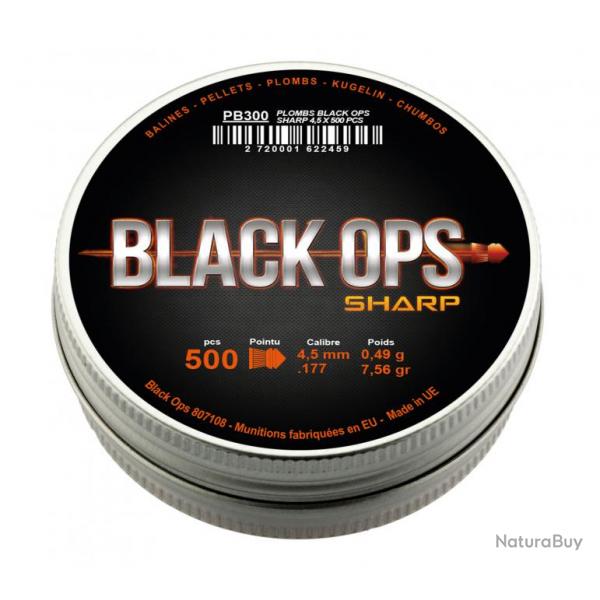 Bote de 500 plombs Black Ops Sharp  tte pointue cal. 4.5 mm Plombs Black Ops-PB300