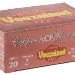 Cartouches Vouzelaud Copper ACP Greenwad Tube plastique Cal. 20 67 VOUZELAUD Copper ACP Greenwad 20 