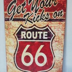 Rare plaque tôle GET YOUR KICKS ON ROUTE 66 US  20X30 HARLEY CADILLAC CHEVROLET