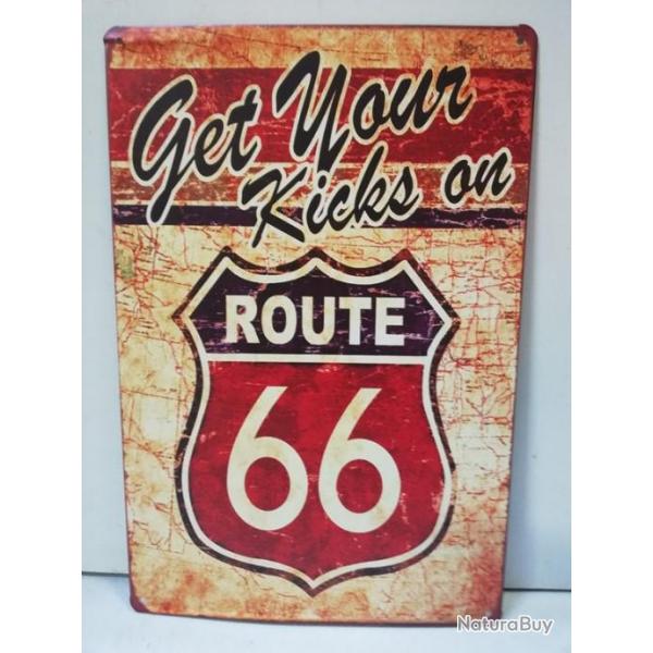 Rare plaque tle GET YOUR KICKS ON ROUTE 66 US  20X30 HARLEY CADILLAC CHEVROLET