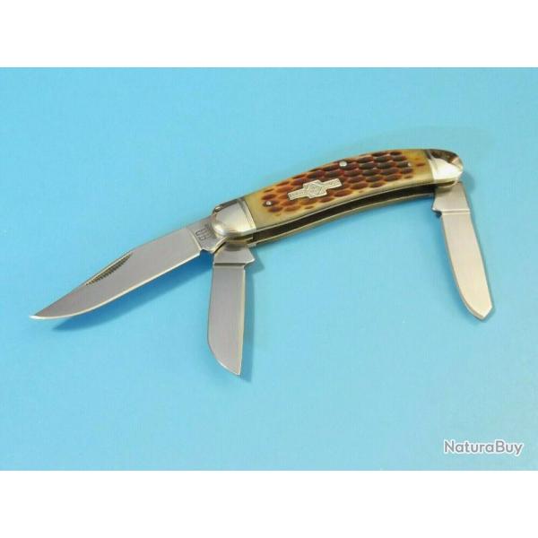 Couteau Canif Rough Rider Sowbelly Stockman Amber Bone 3 Lames Acier 440 Manche Os RR080