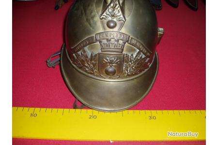 Ancien Casque De Pompier En Laiton Avec Porte Plumet Annee15 1900 Casques