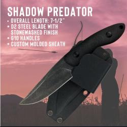 Couteau de Combat ABKT Tac Shadow Predator Lame Acier D2 Manche Black G-10 Etui Kydex AB004B