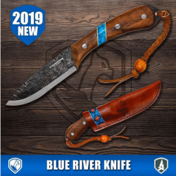 Couteau Condor Blue River Lame Acier 1095 Manche Noyer/Turquoise Etui Cuir Made Salvador CTK282543HC