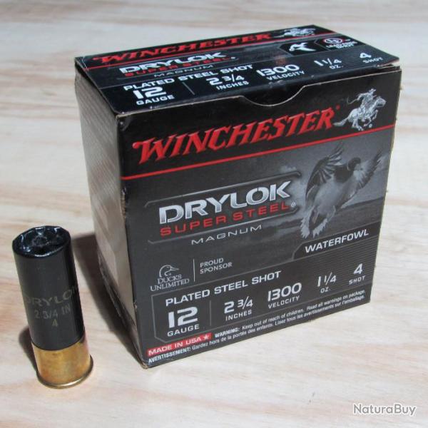 Cartouches WINCHESTER DRYLOK Super Steel, calibre 12/89, N4