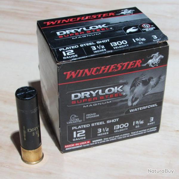 Cartouches WINCHESTER DRYLOK Super Steel, calibre 12/89, N3, 1300 velocity