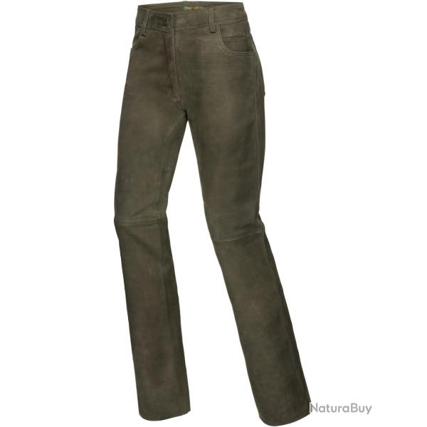 Pantalon dame en cuir de buffle (Couleur: Oliv, Taille: 46)