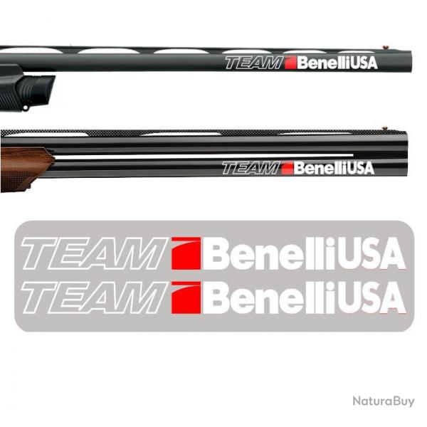2x Team Benelli USA Vinyle Autocollant pour canon. Taille 215x18mm. USA blanc