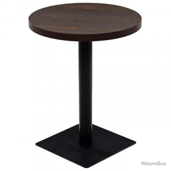 Table haute mange debout bar bistrot MDF et acier rond 60 cm frne fonc marron 0902110