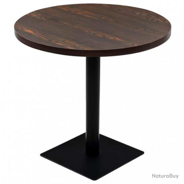 Table haute mange debout bar bistrot MDF et acier rond 80 cm frne fonc marron 0902112